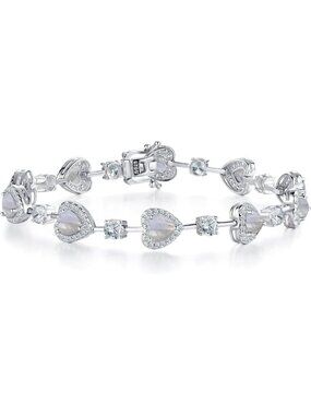 Women Moonstone Silver Gemstone Heart Bracelet luxury Fashion Fine Jewelry